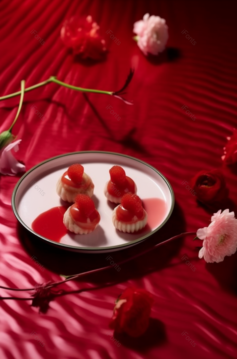 红色喜庆的面食点心福袋和酒杯,高清,摄影图,摄影图片,图片大全,摄影图免费下载